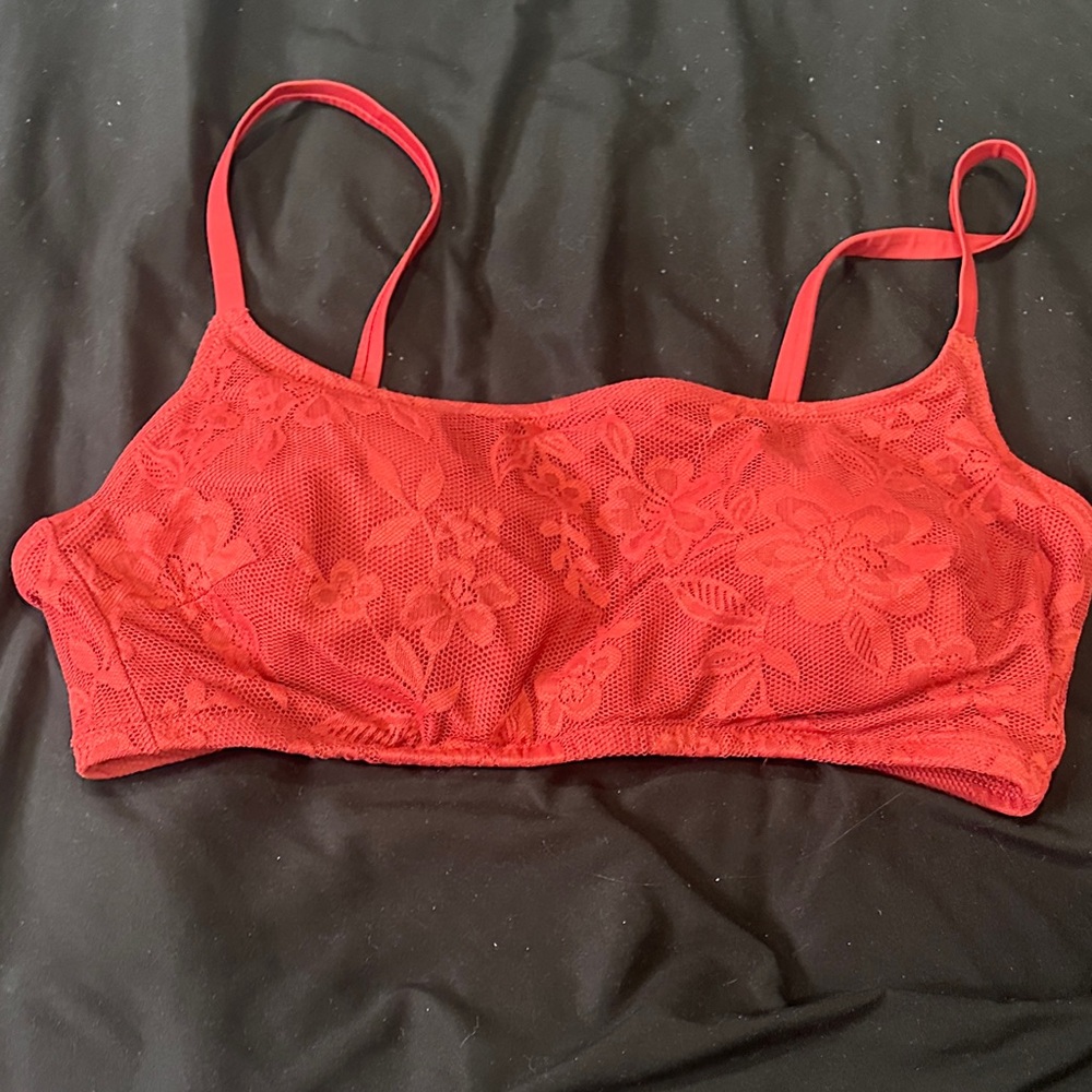 Lace Floral Red Swimsuit Top